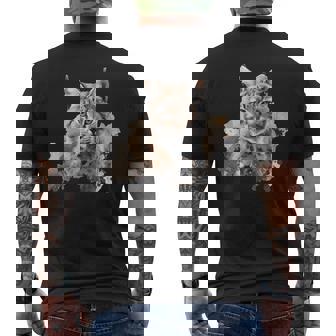 オイル スケッチ ワイルドライフ ボブキャット オレンジ ボブキャット メンズTシャツ バックプリント - Kawaiitshirt