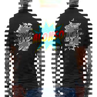 キッズ 男の子 アロンソ 名前 コミック 本 スーパーヒーロー メンズTシャツ バックプリント - Kawaiitshirt