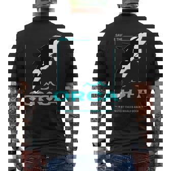 クジラと海を守るシャチ レトロなシャチのデザイン メンズTシャツ バックプリント - Kawaiitshirt