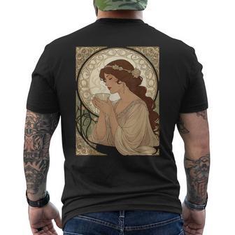 コーヒー好きのミュシャ風のアールヌーボー メンズTシャツ バックプリント - Kawaiitshirt