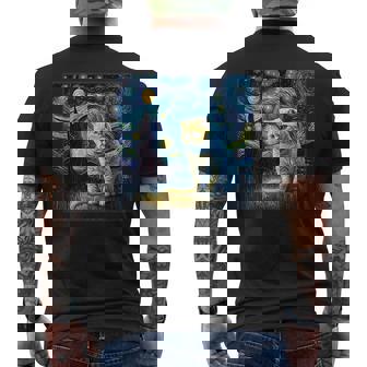 シュールレアリスム 星月夜 エキゾチック ショートヘア 猫 メンズTシャツ バックプリント - Kawaiitshirt