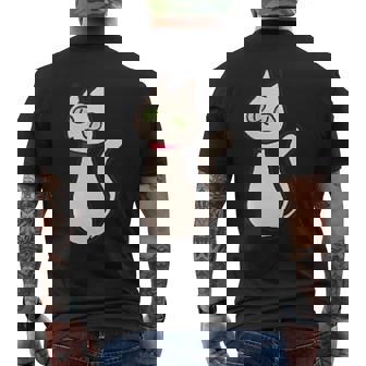 シロネコ 胸にワンポイント 落書き風 おもしろ メンズTシャツ バックプリント - Kawaiitshirt