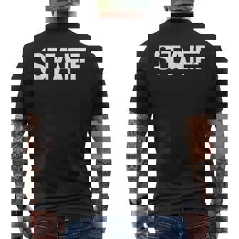 スタッフtaff ユニフォーム（ホワイト 白）【ワーク・イベント】係員・警備 衣装 文字 メンズTシャツ バックプリント - Kawaiitshirt