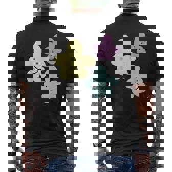 スマイリングフラワー イエロー ブルー パープル 楽しい春 メンズTシャツ バックプリント - Kawaiitshirt