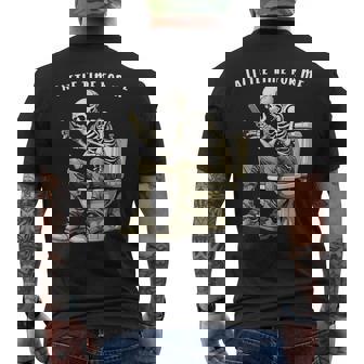 スマートフォン付きトイレのスケルトン ゴシックユーモア メンズTシャツ バックプリント - Kawaiitshirt