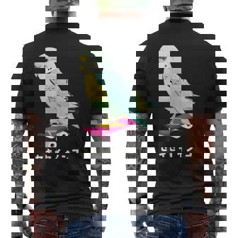 セキセイインコ インコ 鳥 スケートボード かわいい イラスト 手書き セキセイインコ好き 鳥好き おもしろ メンズTシャツ バックプリント - Kawaiitshirt