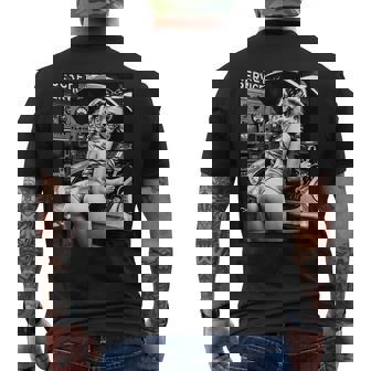 セクシーガールグラフィックtシャツ セクシーブロンドメカニックピンナップガールbw メンズTシャツ バックプリント - Kawaiitshirt