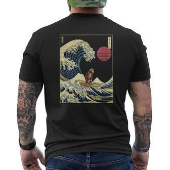 チンパンジー 神奈川波 おもしろサーフアニマル メンズTシャツ バックプリント - Kawaiitshirt