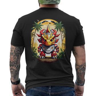 トリケラトプス恐竜ロボット トリケラトプスのマッチングデザイン メンズTシャツ バックプリント - Kawaiitshirt