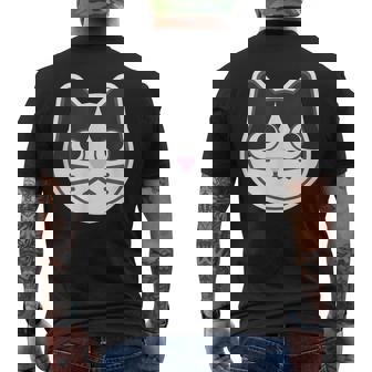 ハチワレ《ふぇいす》ねこ 猫【どうぶつフレンズ】シンプル 顔 ゆるくて かわいい 動物 イラスト メンズTシャツ バックプリント - Kawaiitshirt