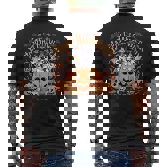 ハッピーハロウィン猫 パンプキン 魔女の帽子デザイン メンズTシャツ バックプリント - Kawaiitshirt