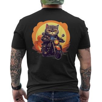 バイカー エキゾチック ショートヘア 猫 乗馬 オートバイ メンズTシャツ バックプリント - Kawaiitshirt