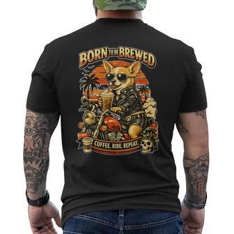 バイクでコーヒーを飲むチワワ Digor メンズTシャツ バックプリント - Kawaiitshirt