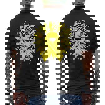 ヒョウ ヒマワリ イエローリボン 肉腫 がん啓発 メンズTシャツ バックプリント - Kawaiitshirt