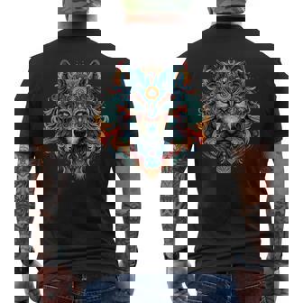 フラクタル スピリット アニマル オオカミ サイケデリック メンズTシャツ バックプリント - Kawaiitshirt