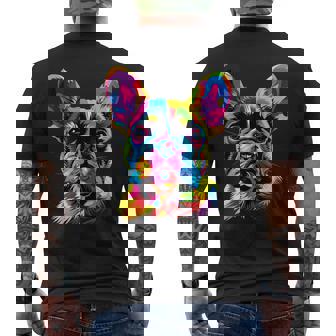 フレンチブルドッグ 犬 カラフル ポップアート レインボーカラー ブルドッグ メンズTシャツ バックプリント - Kawaiitshirt