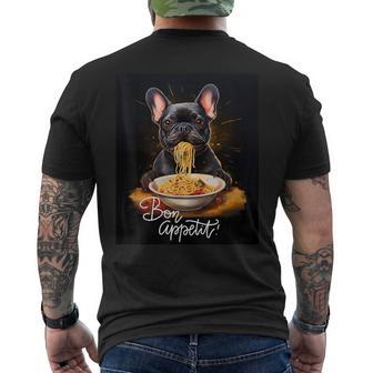 フレンチブルドッグ 食べる パスタ ボンアペティ カラフル ドッグアート メンズTシャツ バックプリント - Kawaiitshirt