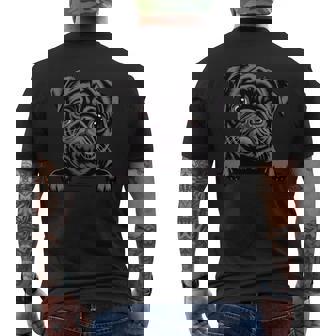 ブラック・パグ・ファニー・ピーキング・ポケット・パピー・ドッグ・ラバー 長袖tシャツ メンズTシャツ バックプリント - Kawaiitshirt