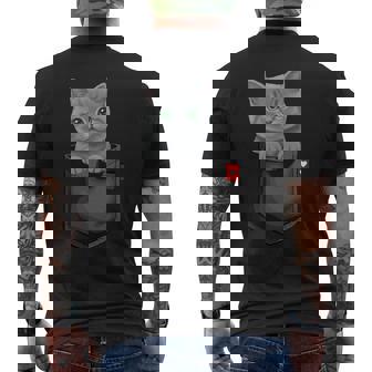 ブリティッシュショートヘア猫 ポケットの中 のぞくかわいい子猫 長袖tシャツ メンズTシャツ バックプリント - Kawaiitshirt
