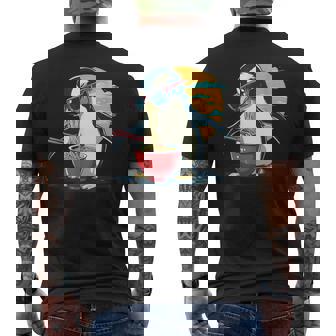 ペンギン食べる ラーメン サングラス アートワーク 和麺 メンズTシャツ バックプリント - Kawaiitshirt