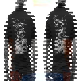 ボストンテリア ドリンク アイスコーヒー 面白い Bostie Dog Meme メンズTシャツ バックプリント - Kawaiitshirt