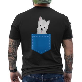 ポケットに犬のウェスティ犬テリアフロントポケット胸 メンズTシャツ バックプリント - Kawaiitshirt