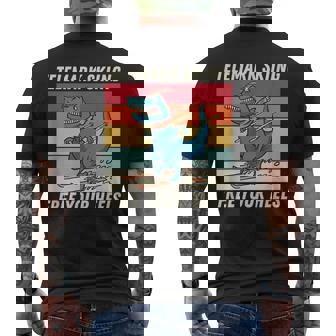 レトロ かわいい 漫画 恐竜 スキーヤー テレマーク スキー メンズTシャツ バックプリント - Kawaiitshirt