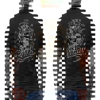 ロカビリーネバーダイスカルバーバーロッカー美容師 メンズTシャツ バックプリント - Kawaiitshirt