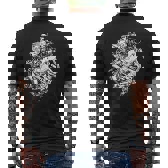 ヴィンテージカーエンジンコンポーネント 青写真 図 メンズグラフィック 長袖tシャツ メンズTシャツ バックプリント - Kawaiitshirt