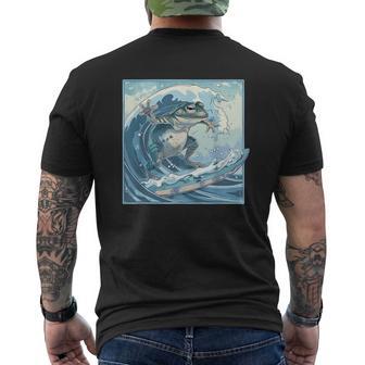 両生類サーファー 日本の波 アート サーフィン カエル メンズTシャツ バックプリント - Kawaiitshirt