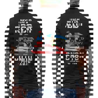 中途報告ポンツーンキャプテンサンタ 7月のクリスマスメンズ メンズTシャツ バックプリント - Kawaiitshirt