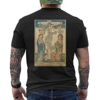 十字架上のイエス 中世美術 キリスト教 カトリック メンズTシャツ バックプリント - Kawaiitshirt