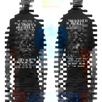 女が怖い狼アルファ・ウルフ・ミーム・クリンジ・ビアード メンズTシャツ バックプリント - Kawaiitshirt