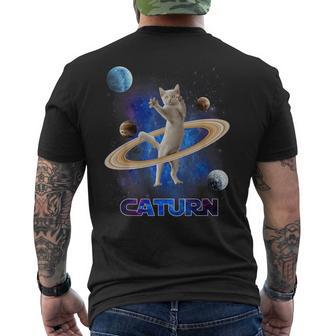 宇宙の土星猫土星ギャラクシー面白い子猫猫の恋人 メンズTシャツ バックプリント - Kawaiitshirt