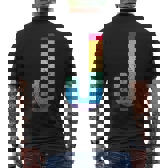 文字 J 大文字 アルファベット モノグラム イニシャル レインボー アルファベット J メンズTシャツ バックプリント - Kawaiitshirt