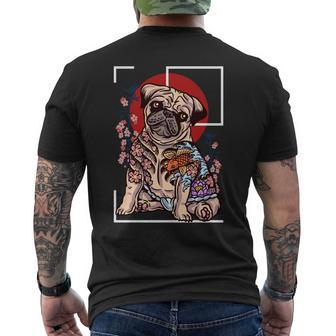 日本のタトゥー パグ 犬 パグ ヤクザの恋人 鯉の魚 長袖tシャツ メンズTシャツ バックプリント - Kawaiitshirt