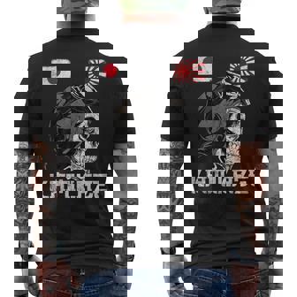 日本昇る日本の太陽旗 パイロット 頭蓋骨 侍 神風 メンズTシャツ バックプリント - Kawaiitshirt