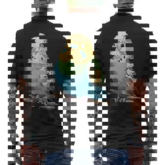 枝に腰掛けたチャーミングなセキセイインコ メンズTシャツ バックプリント - Kawaiitshirt