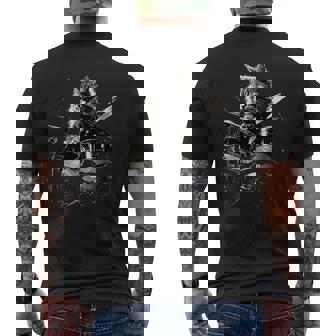 猫がドラムを叩く 長袖tシャツ メンズTシャツ バックプリント - Kawaiitshirt