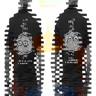 玉ねぎ 顔 イラスト かわいい おもしろ 面白い 簡単 シンプル ゆるい 野菜 長袖tシャツ メンズTシャツ バックプリント - Kawaiitshirt