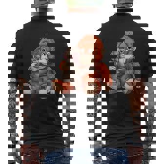 赤ちゃん用 マカク 抱きしめる ぬいぐるみ かわいい オランウータン モンキー パンチ ギフト 長袖tシャツ メンズTシャツ バックプリント - Kawaiitshirt