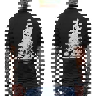 遠吠えするオオカミ 星空 オオカミモチーフ 男女兼用 メンズTシャツ バックプリント - Kawaiitshirt