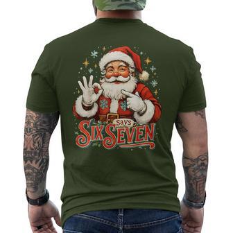 67 Meme Humor 6-7 Santa Says Christmas 67Th Birthday Men's T-shirt Back Print - Thegiftio UK