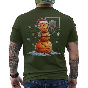 Basketball Snowman Christmas Santa Hat Xmas Basketball Men's T-shirt Back Print - Thegiftio UK