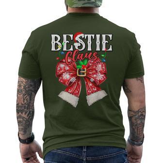 Bestie Claus Best Friend Couples Coquette Bow Xmas Lights Men's T-shirt Back Print - Thegiftio UK