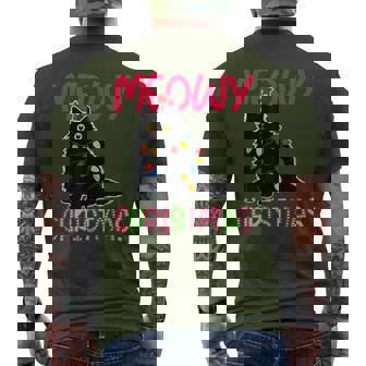 Black Cat Christmas Santa Hat Meowy For Everyone Men's T-shirt Back Print - Monsterry