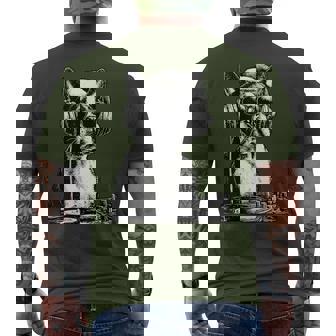 Boston Terrier Dj With Sunglasses Santa Dog Christmas Music Men's T-shirt Back Print | Mazezy