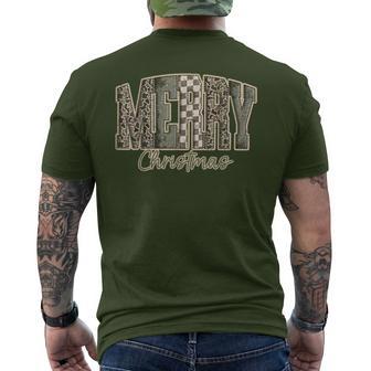 Camo Checkered Merry Christmas Holiday Family Xmas Men's T-shirt Back Print - Thegiftio