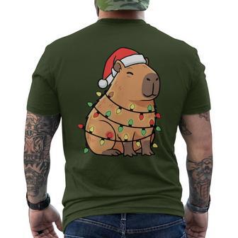 Capybara Wrapped In Christmas Lights String Men's T-shirt Back Print - Thegiftio UK