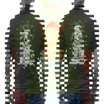 Christmas Light Snow Reindeer Santa Hat Great Pyrenees Xmas Men's T-shirt Back Print - Monsterry